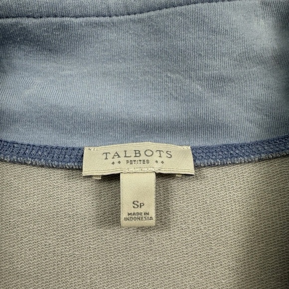 Talbots French Terry Zip Up Sweater Petite Small Mock Neck Cotton Blue Geometric - Picture 3 of 9